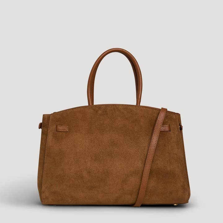 Voemièn - Wholesale Top Handle Bag - Women's - Driade Bag in Tan Suede and Dollar Leather3