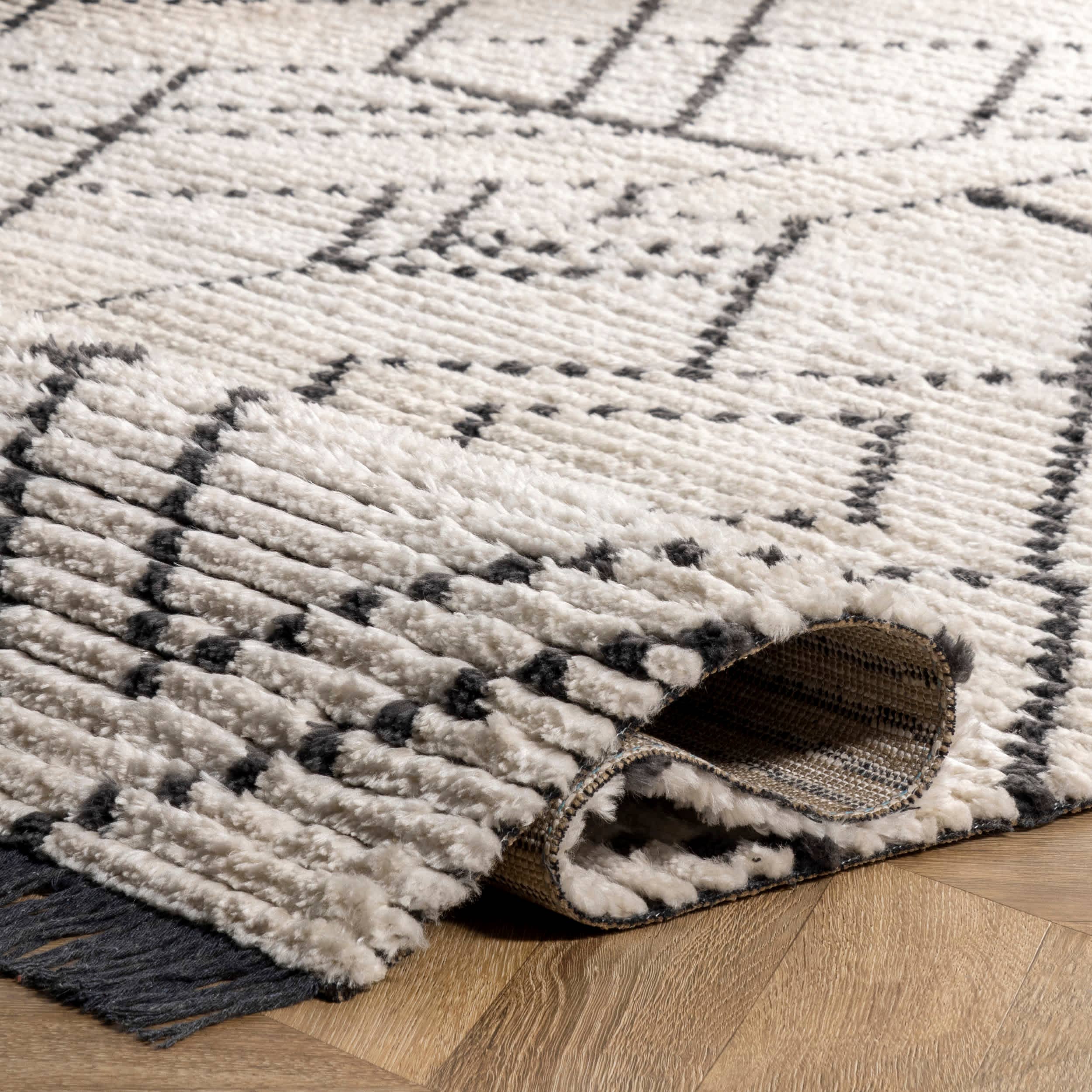 Beige Carlina Modern Geometric Soft Shag Fringe Area Rug for wholesale on Faire2