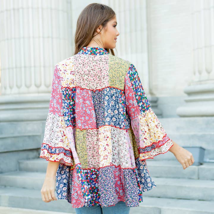 Multicolor Túnica de Patchwork Floral Multicolor Boho con Capas EN TALLA GRANDE de venta al por mayor en Faire2