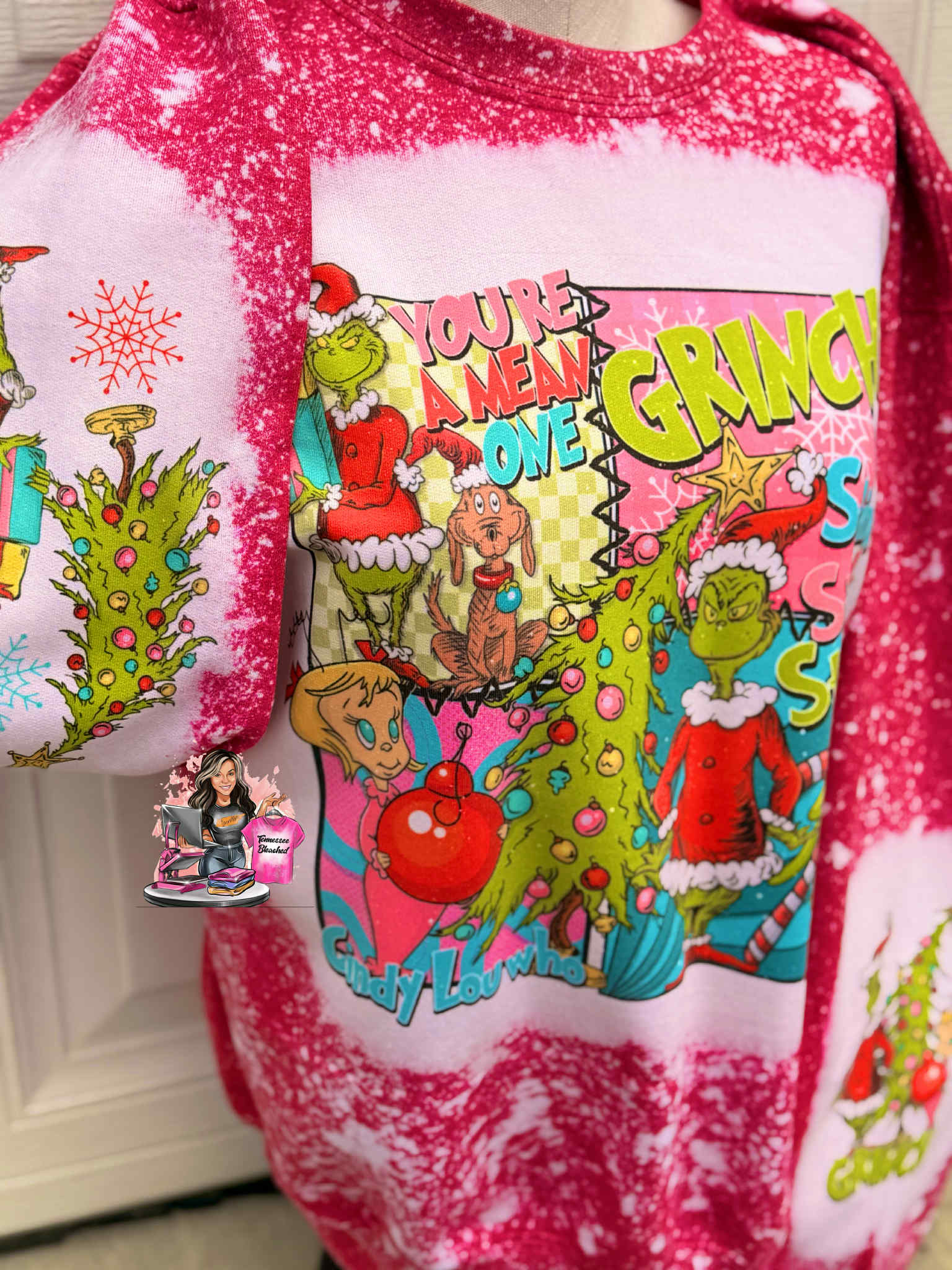 Tennessee Bleached - Vendita all'ingrosso Felpa stampata - Donna - Green Guy | Felpa di Natale | Mean One | Sbiancato1