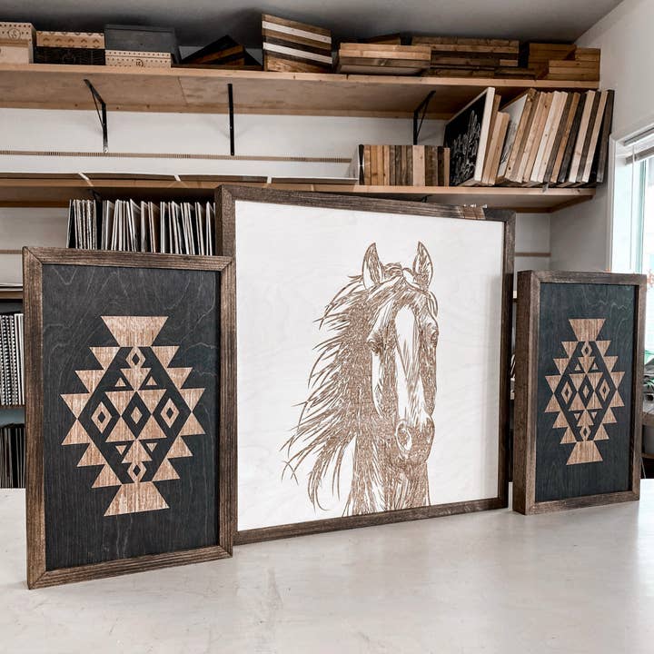 Birch and Home Handmade - Wholesale Gallery Wall Set - Hand Sketched Horse & Aztec Artwork Set1