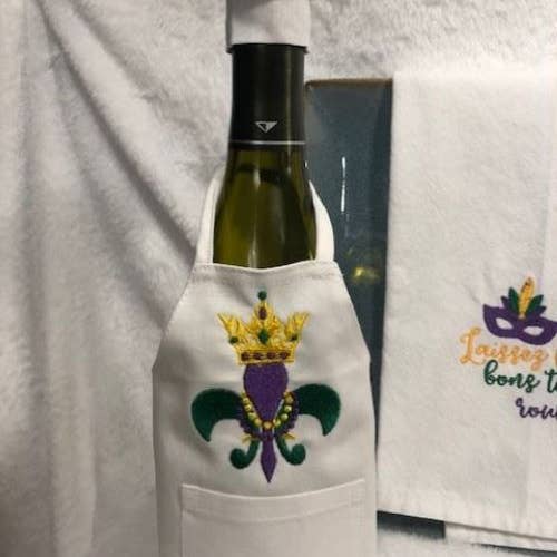Wine Bottle Apron - Mardi Gras Fleur de lis for wholesale by All Aboard Party Headquarters