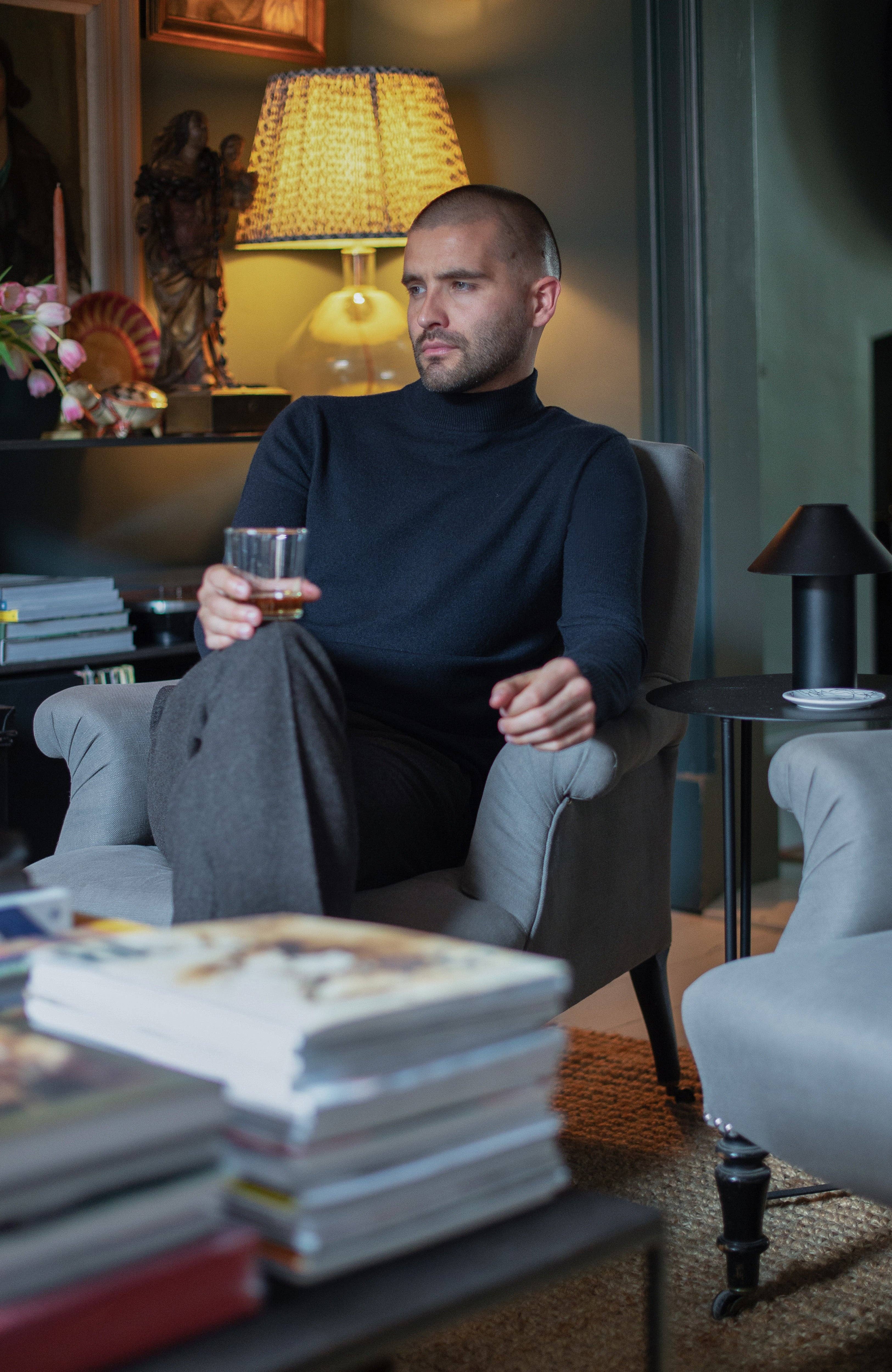 Paul James Knitwear - Wholesale Knit Sweater - Men's - Mens Lightweight Merino Cashmere Mock Turtle Neck Jumper11