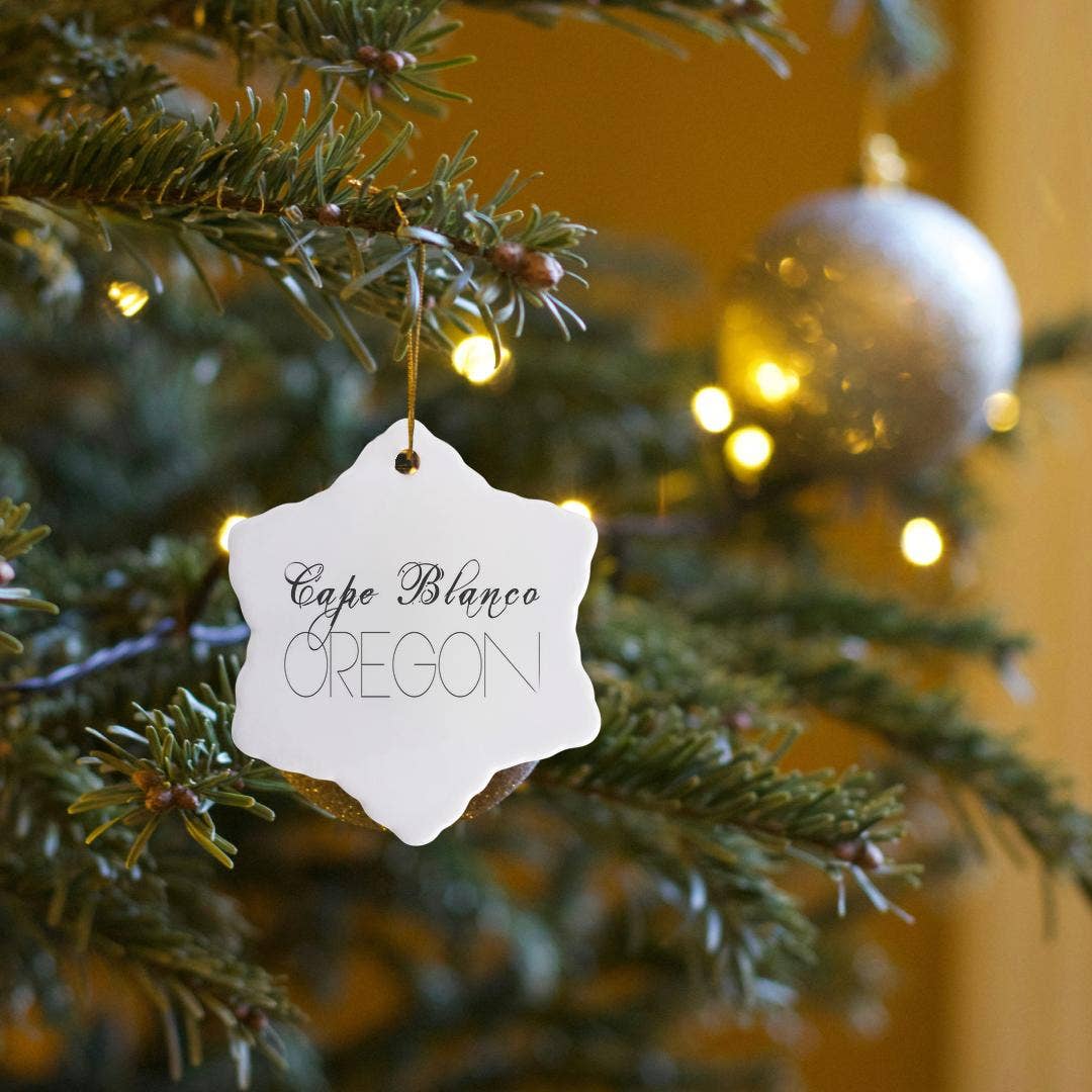 3dRose - Wholesale Ornament - 3dRose, American Beaches - Cape Blanco State Park, Oregon, white on black, Ornament6