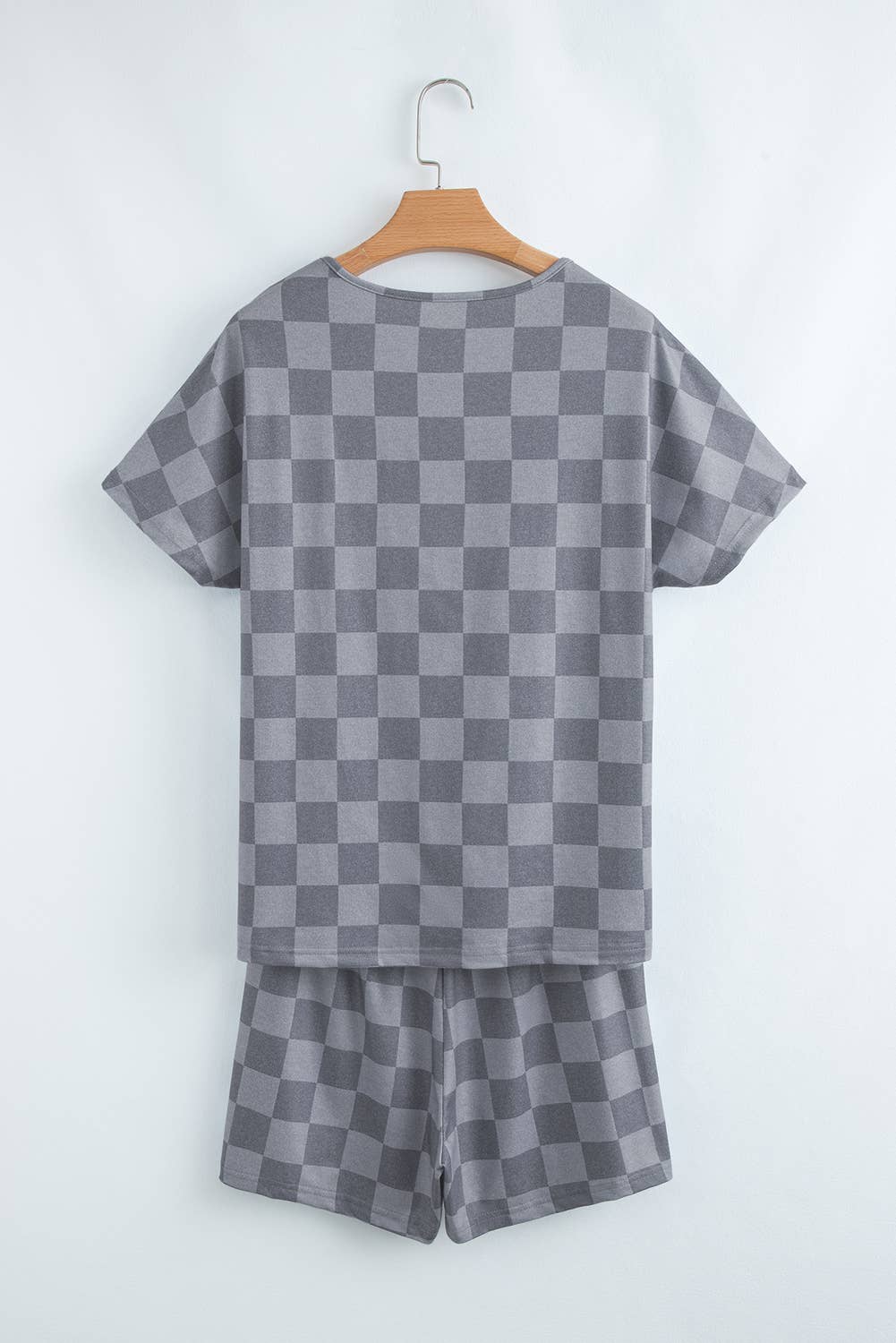 LA Society - Wholesale Lounge Set - Women's - Checkered V Neck Tee and Drawstring Shorts Lounge Set10