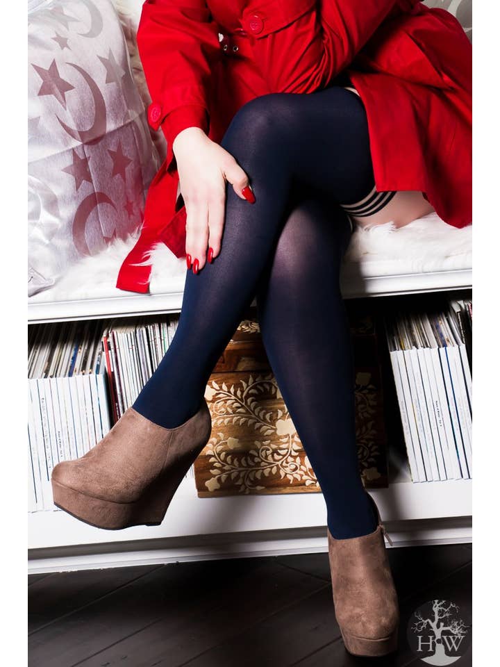 Kix'ies - Venta al por mayor Medias - Mujer - Calcetería: medias hasta el muslo, opacas, de color azul marino, de Selma4