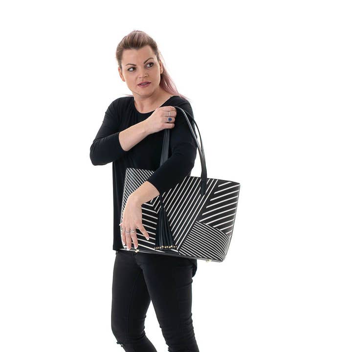 Cool Clutch Pty Ltd - Wholesale Cooler/Cooler Bag - Michelle Cool Clutch (Black & White Stripe) Cooler Bag Tote5