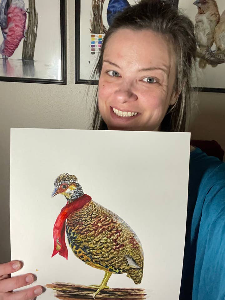 Perdiz-de-colar-castanho (Natal) - Impressão Giclée por atacado de Bird Art by KB