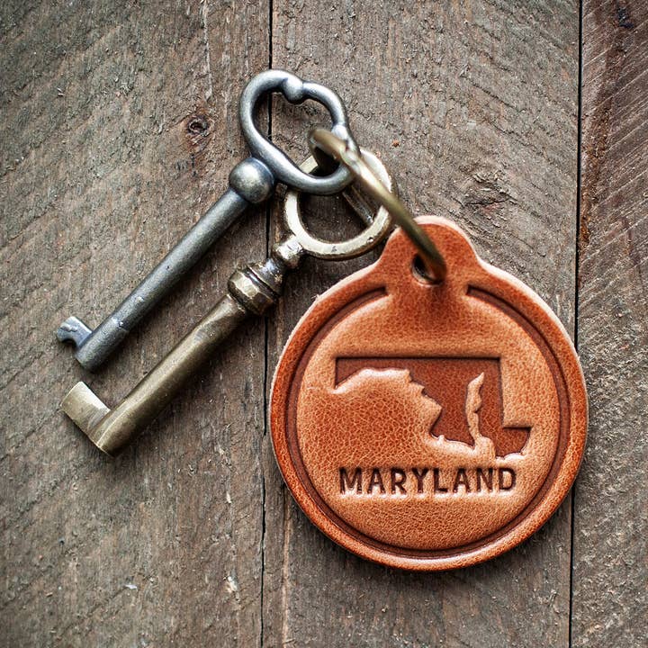 Maryland Staat Silhouet Leren Sleutelhanger Cirkel voor wholesale door Sugarhouse Leather