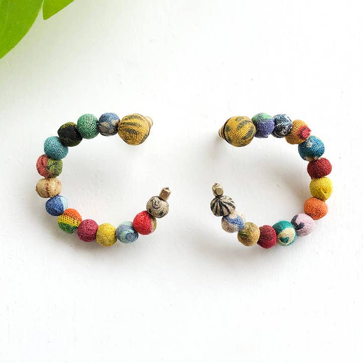 Kantha Open Hoop Posts for wholesale by WorldFinds