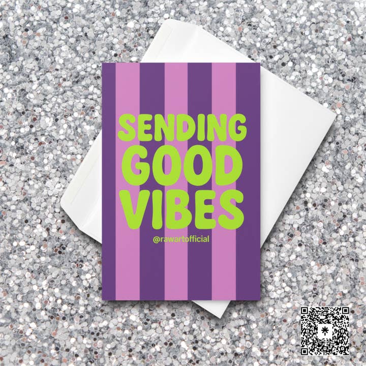 Sending Good Vibes Card • Bright Retro Friendship Card • Neon Feel Good Greeting • Positive Thinking Gift for wholesale by Hot Mess Paper Co.