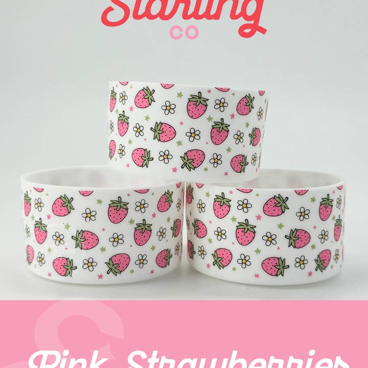 The Sweet Starling Co - Wholesale Drink Huggers & Koozies - Pink Strawberries Tumbler Boots