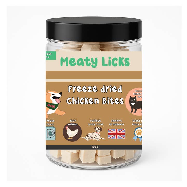 Chicken Bites - freeze dried treats 100g (UK Stockist ONLY) for wholesale by Apex Pet Products (Meaty Bubbles)