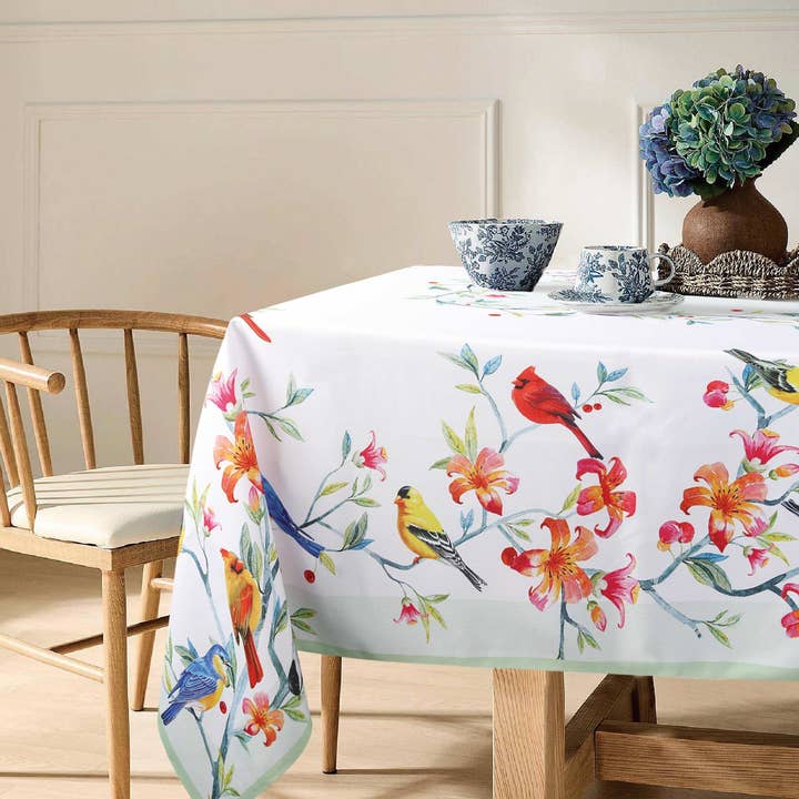 Garden Birds - Multi - 100% Polyester Tablecloth for wholesale by Texstyles Deco Inc.