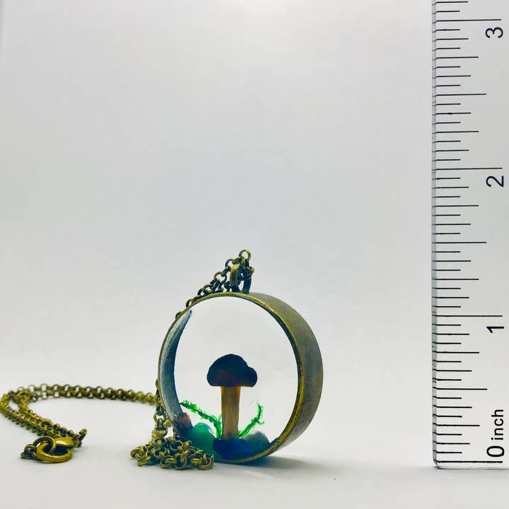 Real Mushroom Curiosity Necklace Pendant 1.25" # 698 for wholesale by Fungus Farm LLC