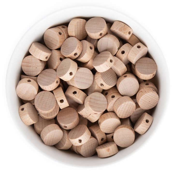 Flache runde Buchenholzperlen für den Großhandel von Cara & Co Silicone Craft Supply