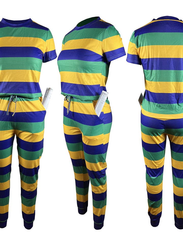 MB FASHION Vibrant Striped Two-Piece Jogger Set 2964LY for wholesale by MB Fashion Wholesale