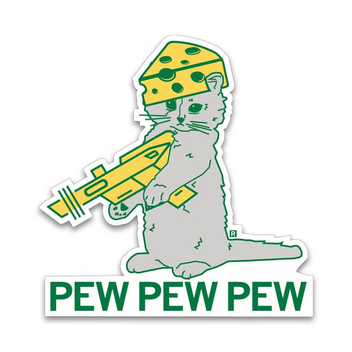 Cheesehead Pew Pew Pew Die-Cut klistermärke för wholesale av RAYGUN