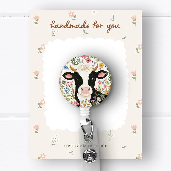 Firefly Paper Studio, LLC - Wholesale Badge Accessory - Women's - Floral Cow Badge Reel