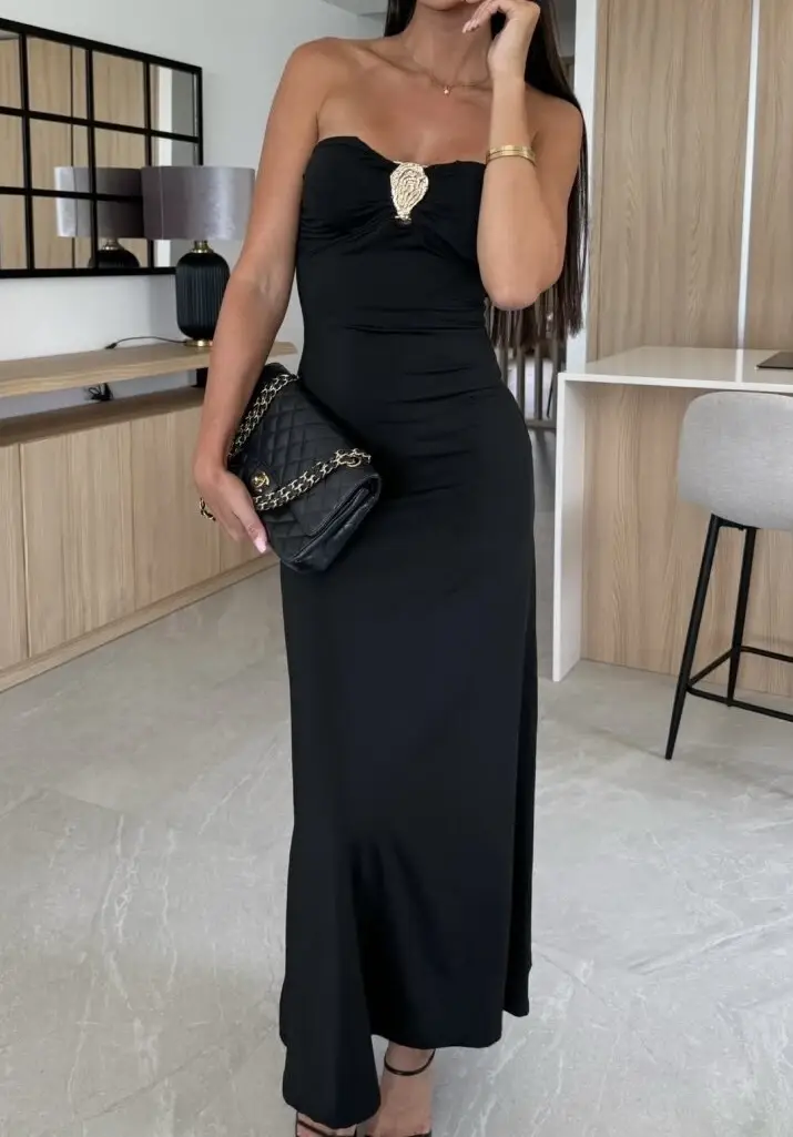 ESTEE BROWN - Wholesale Dress - Women's - Long dress with tied collar - 5940-11