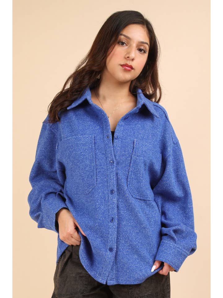 VERY J - Wholesale Shirt Jacket/Shacket - Women's - NJ90004-Oversized Cozy Button Down Shacket Jacket