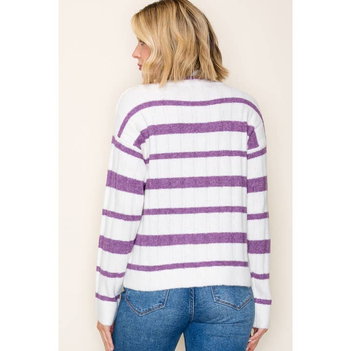 STACCATO - Wholesale Knit Sweater - Women's - RIBBED MOCK NECK STRIPED PULLOVER SWEATER5