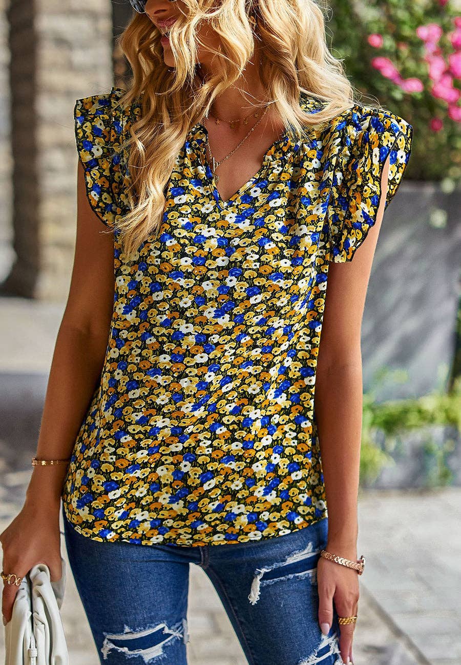 Anna Kaci Wholesale - Vente Chemisier – femme - Blouse fendue à encolure en V et manches volantées1