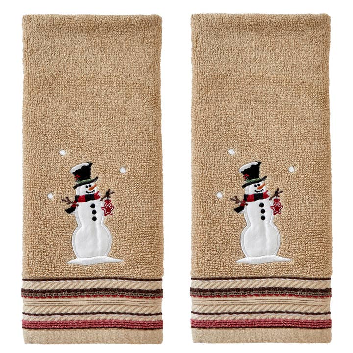Rustic Plaid Snowman 2-Piece Hand Towel Set, Wheat for wholesale by SKL HOME