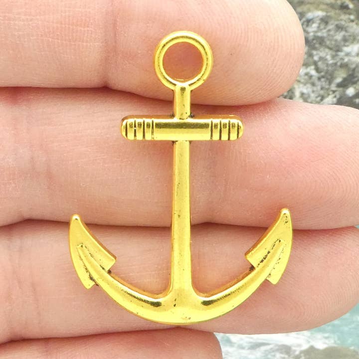 3 Gold Anchor Charm Pendant by TIJC SP1350 for wholesale by Treasure Island