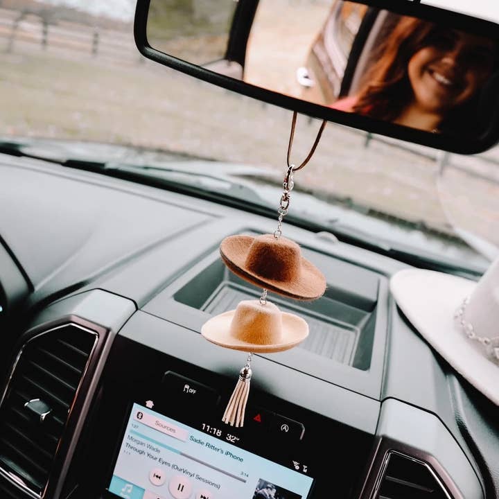 The Front Porch Label - Wholesale Car Decorative Charm - Unisex - Brown & Stone Cowboy Hat Rearview Mirror Charm5