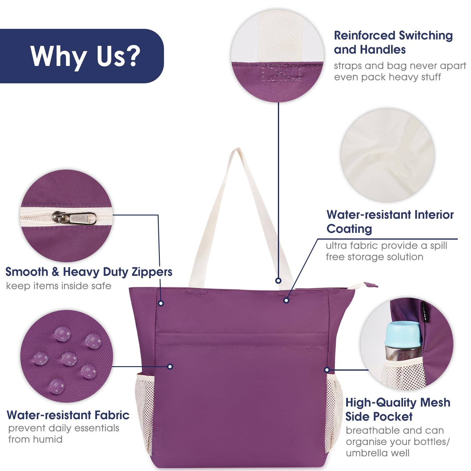 wandf - Wholesale Beach Bag - WANDF Water-resistant Beach Shoulder Tote Bag for Women28