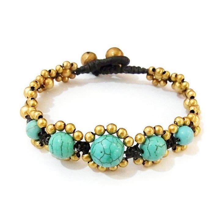 Bracelet à perles réglables en laiton Orbit Stone - Thaïlande pour la vente par Lumily