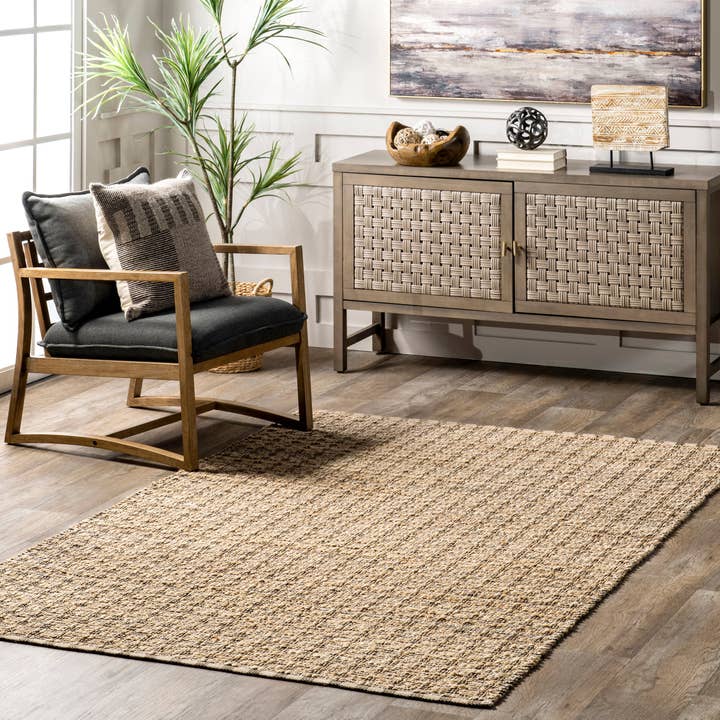 Natural Gillie Casual Striped Jute Blend Area Rug for wholesale on Faire