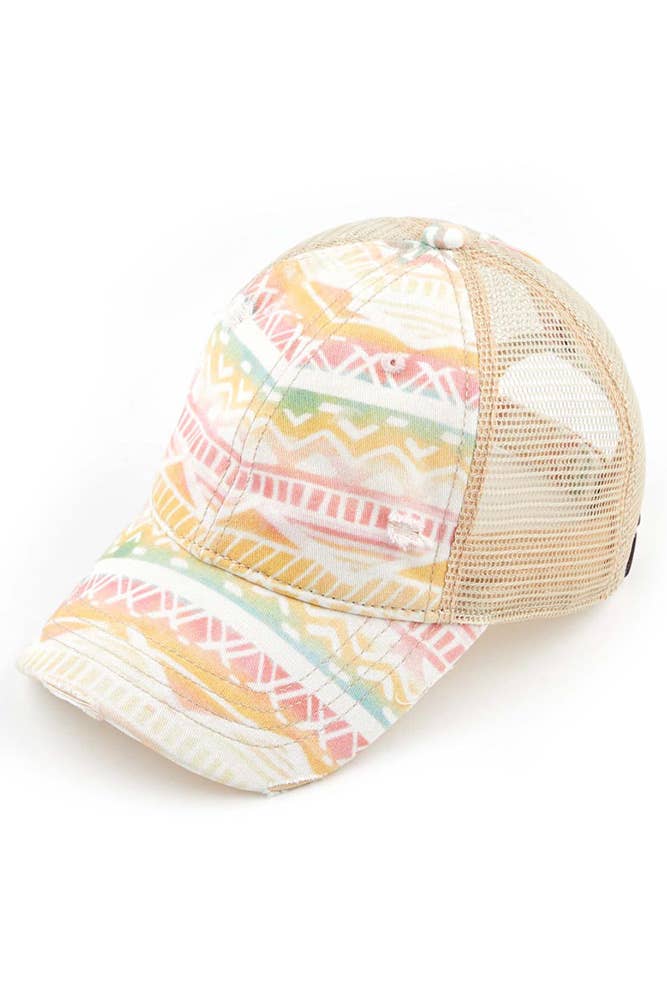 Hana - Wholesale Ponytail Cap - Women's - C.C Aztec Pattern Mesh Back Ponytail Baseball Cap0