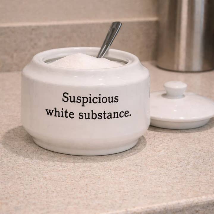 Suspicious White Substance Porcelain Sugar Bowl with Lid for wholesale by Buffalovely