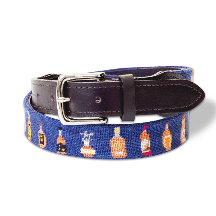 Bourbon Bottles Needlepoint Belt for wholesale by Good Threads