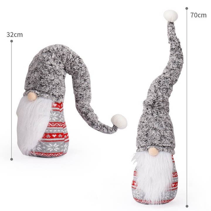 GRAY Knitted Long Hat Santa Claus Doll Decoration for wholesale on Faire2