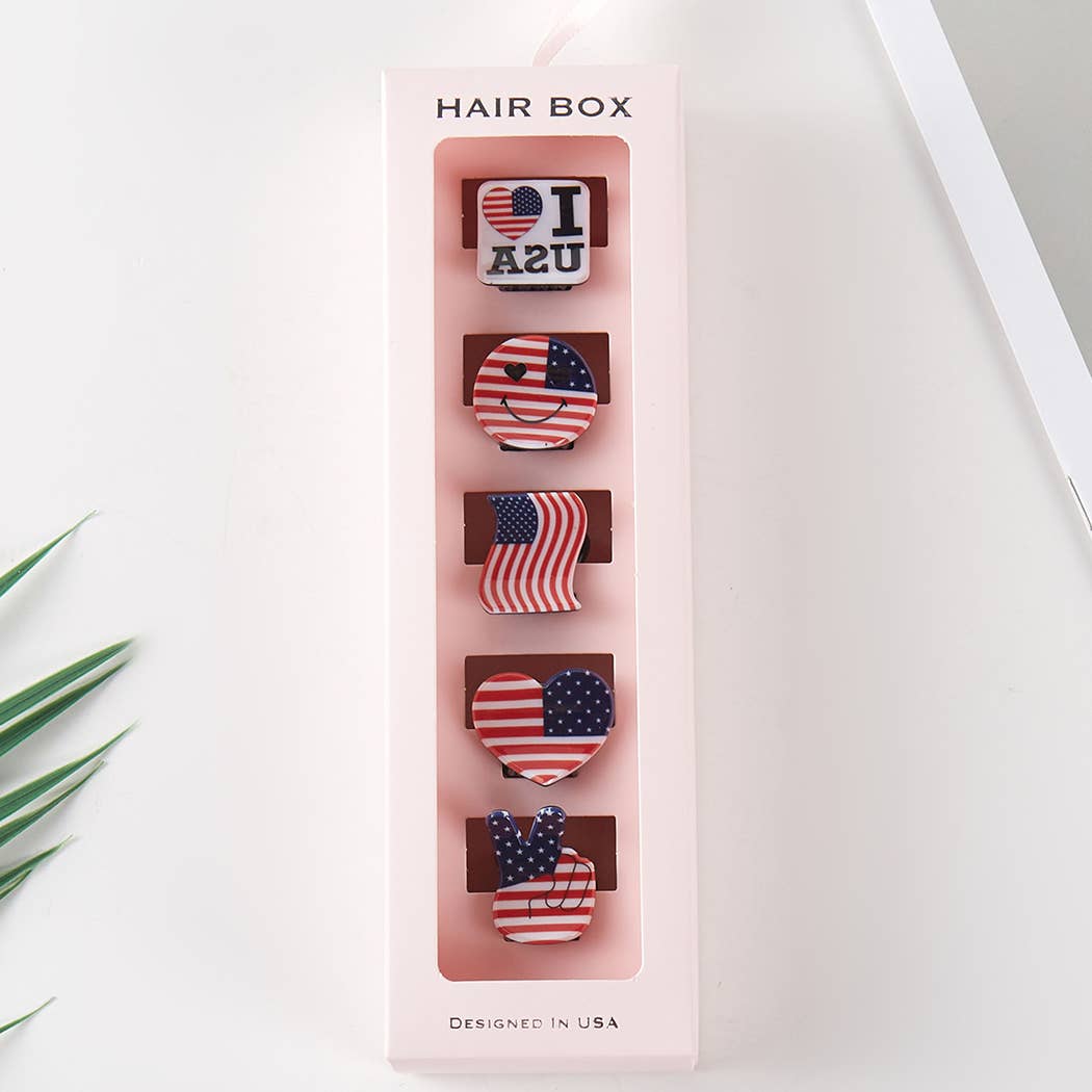 US Flag Emoji Assorted Mini Claw Hair Clip Set for wholesale on Faire0