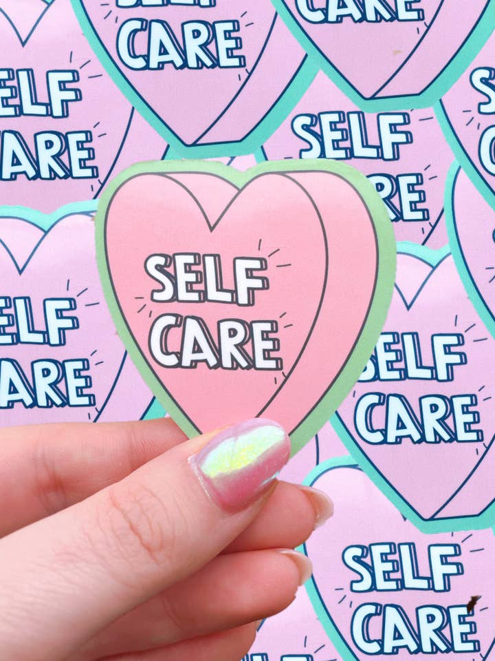 Self care/self love/mental health waterproof sticker for wholesale by Typo Lettering Co