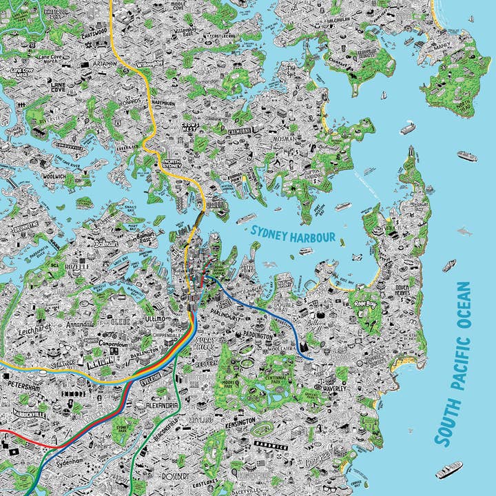Evermade - Wholesale Art print - Hand Drawn Map of Sydney Art Print9