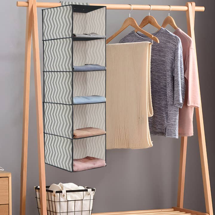 Ledsone - Wholesale Clothes hangers - Fabric Hanging Storage with 5 shelf shelves Clothes Organizer ~532810