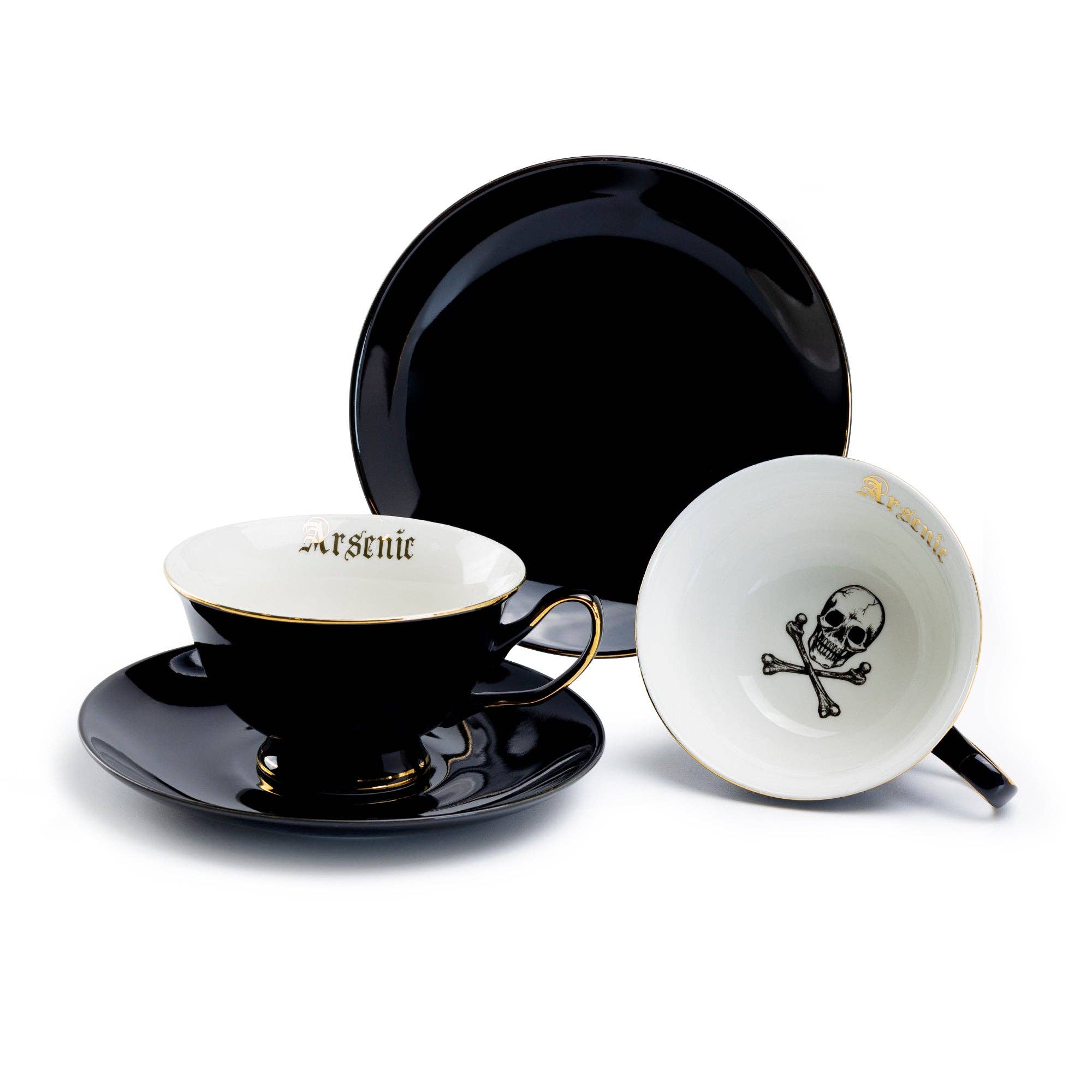 Grace Teaware - Vente Service à thé - Tasse à thé et soucoupe Arsenic Skull Black Gold 7 oz2
