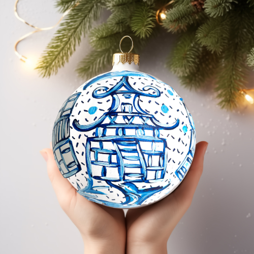 JOSIL Paperie & Gift - Wholesale Ornament - Hand-Painted Chinoiserie Christmas Ornament – Blue & White | JOSIL Paperie2
