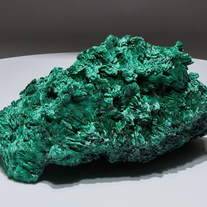 6.92 LB, 9 inches LARGE Cabinet Museum Piece Chatoyant Fibrous Malachite Specimen ( The Mountain ) for wholesale by Malachite And More