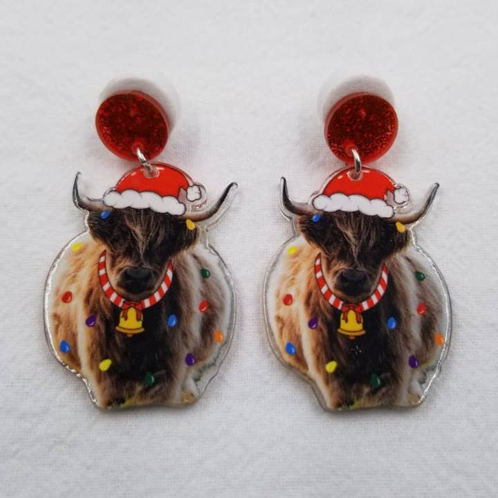Brincos de vaca Christmas Highland por atacado de ENA Jewelry