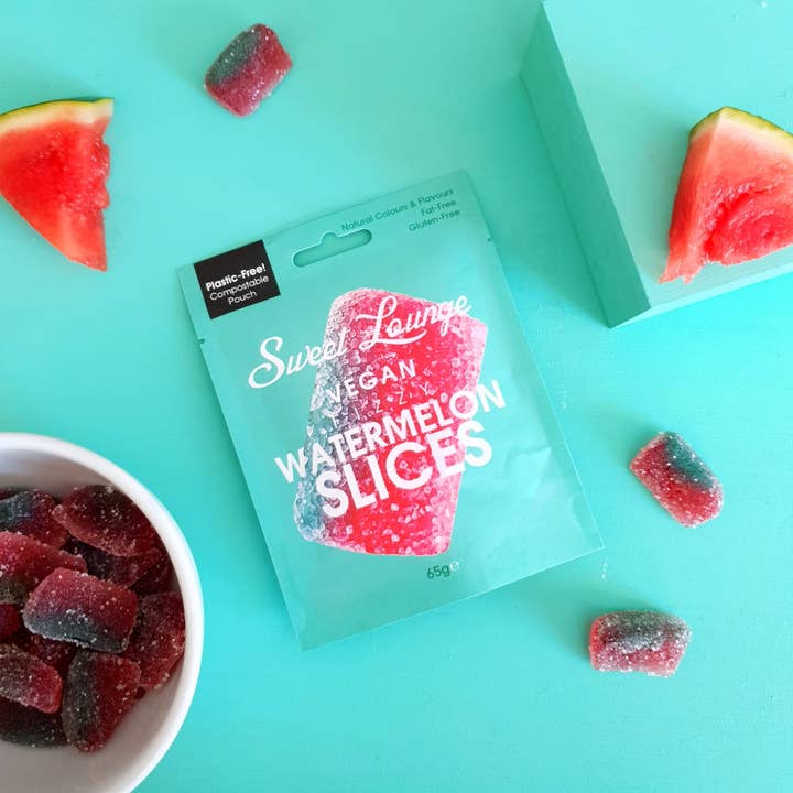 Sweet Lounge – wholesale Gummy – Vegan Fizzy Watermelon Slices (plastic-free) 65g