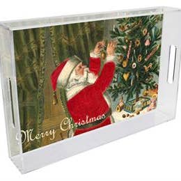 Marye-Kelley – wholesale Christmas decoration – T1511- Santa with Christmas Tree Lucite Tray