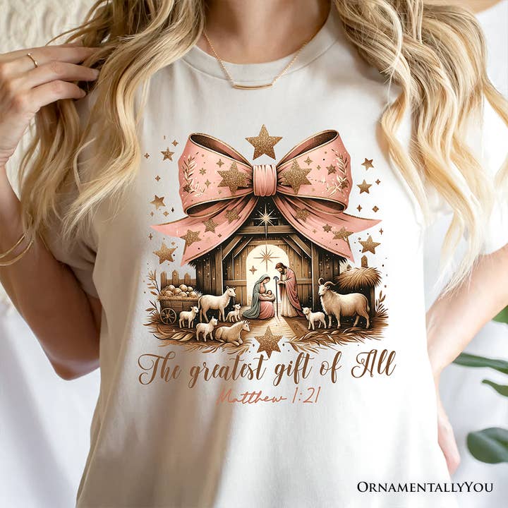OrnamentallyYou - Wholesale T-shirt (graphic) – women's - Holy Night Nativity Scene Jesus T-Shirt, The Greatest Gift5