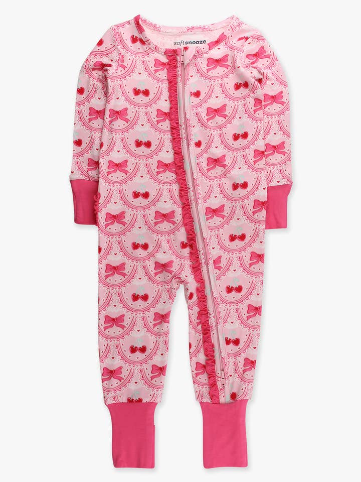SoftSnooze™ Baby Girls Bamboo Viscose Love You Cherry Much Convertible Ruffle One Piece Footie Pajama
for wholesale by RuffleButts + RuggedButts