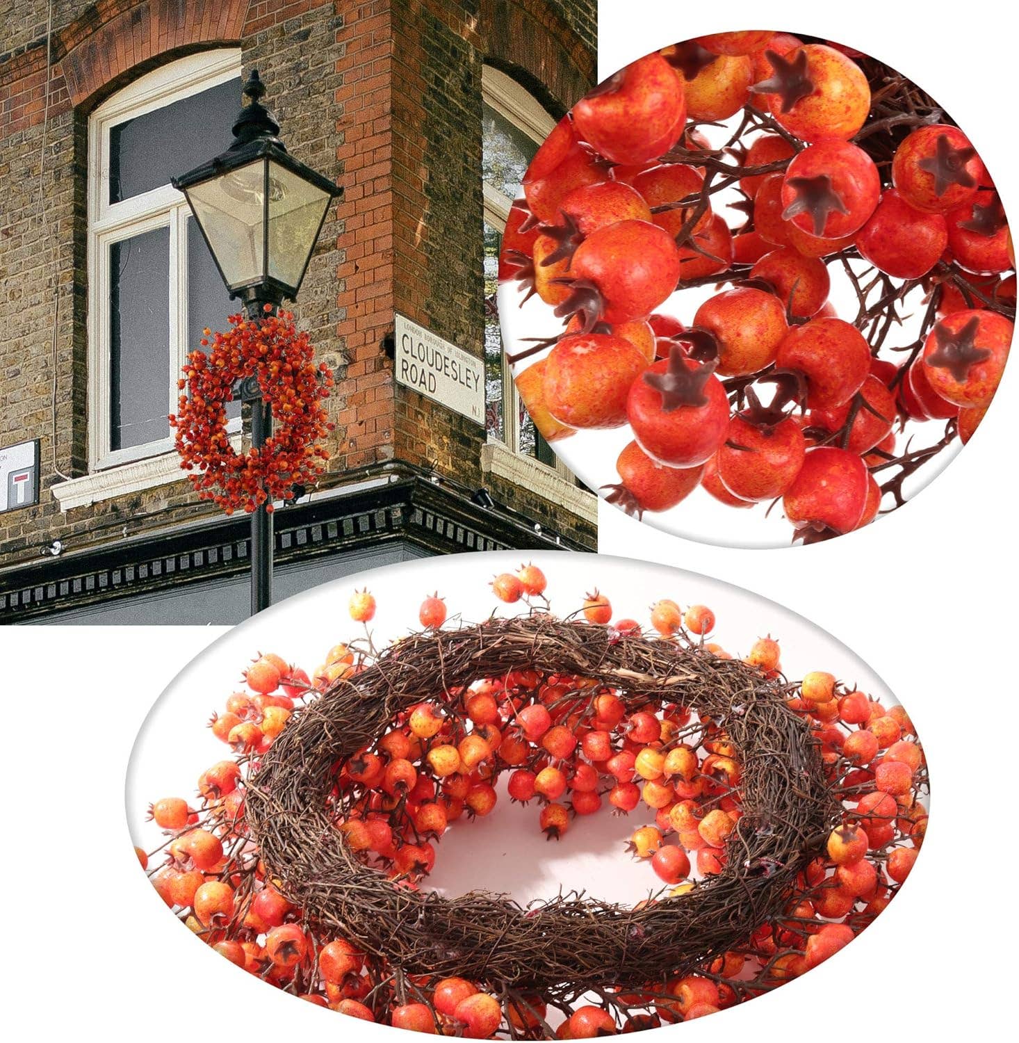 Larksilk - Wholesale Wreath - 4PC 20" Artificial Berry Christmas Wreath Orange & Red Fall3